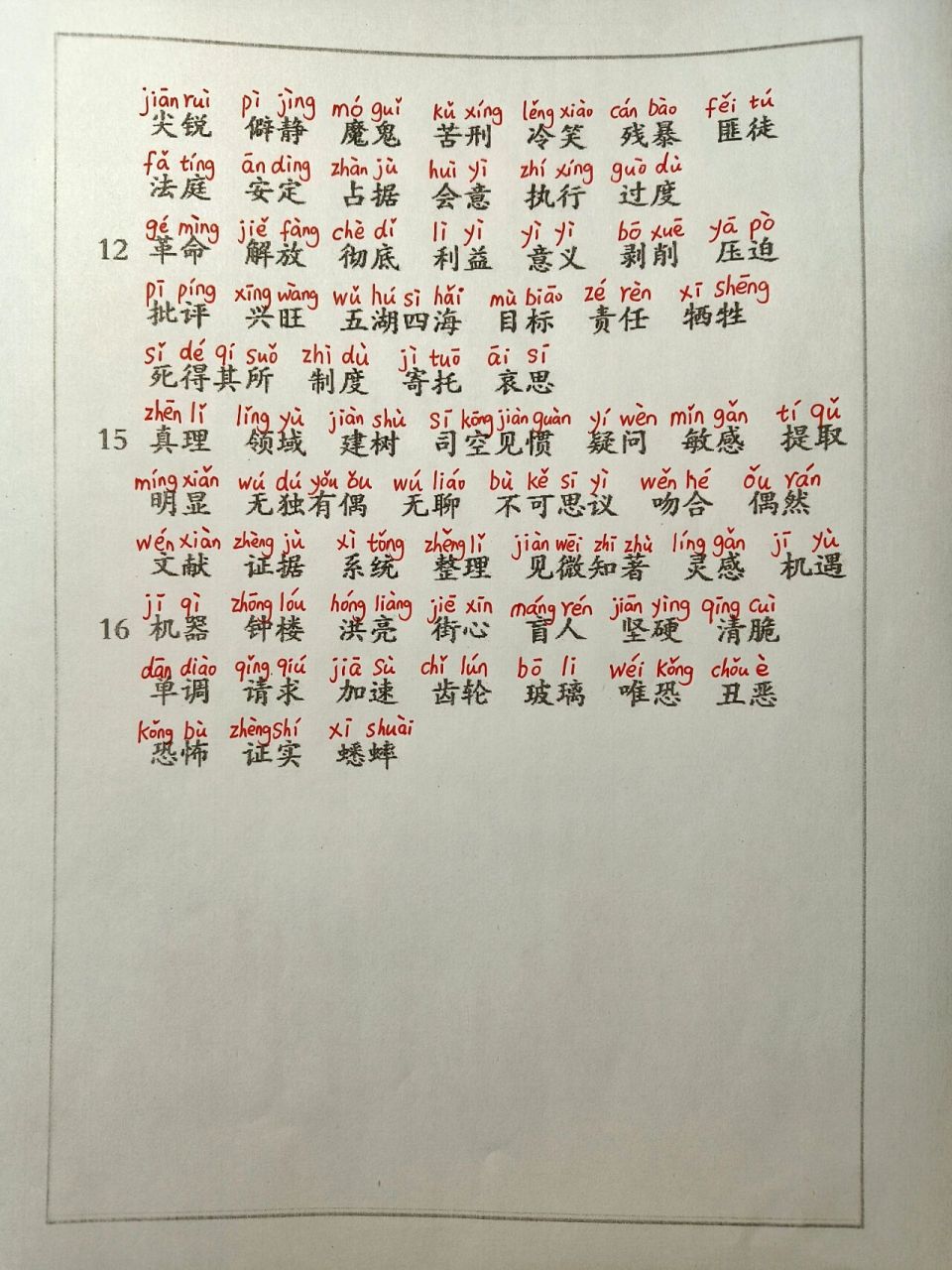 【六年级语文】下册词语表注音