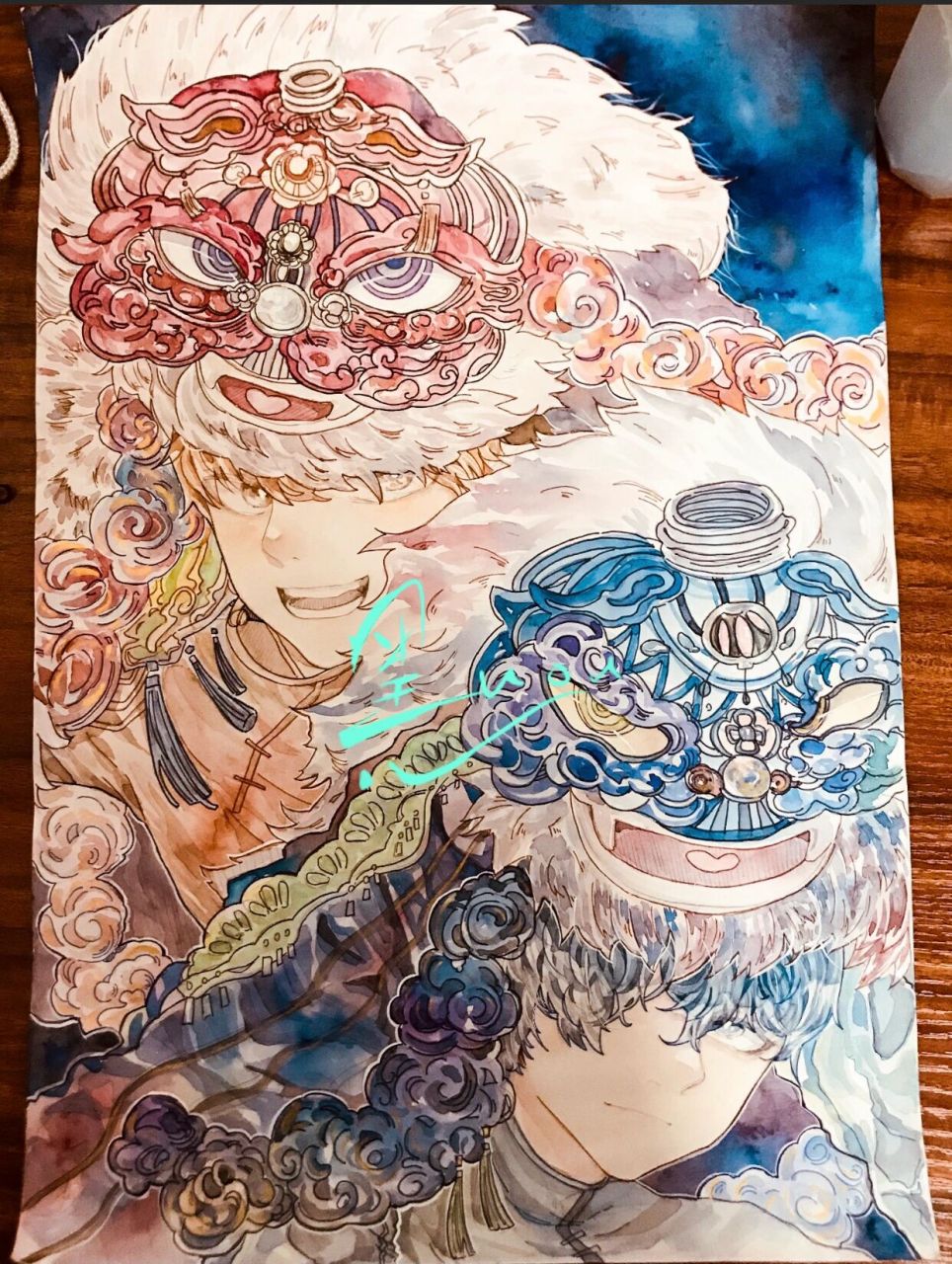 《舞狮》的绘画过程 去年一月份画的参赛作品,第一次尝试用a3大小的纸