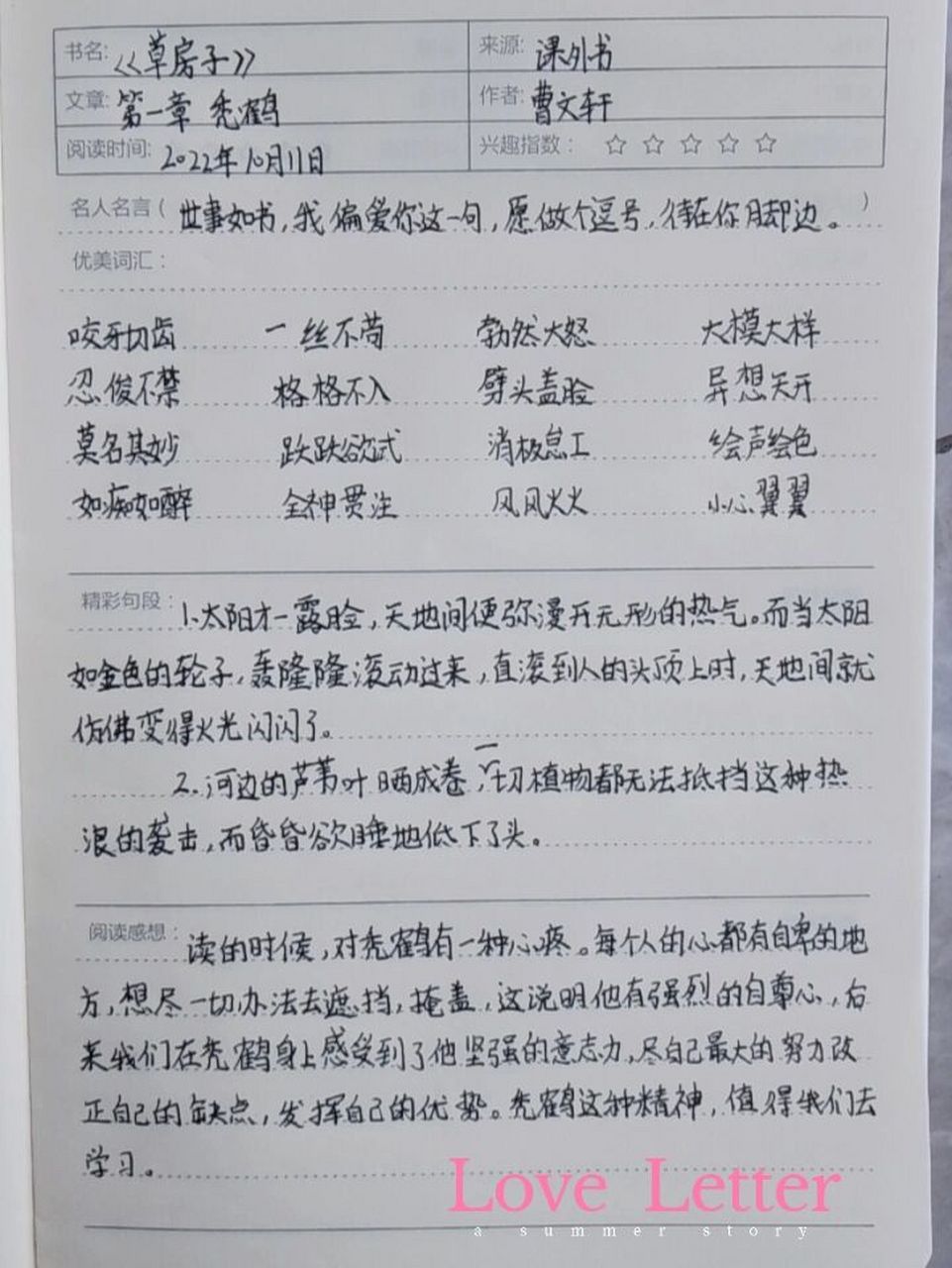 《草房子》读书笔记第一章