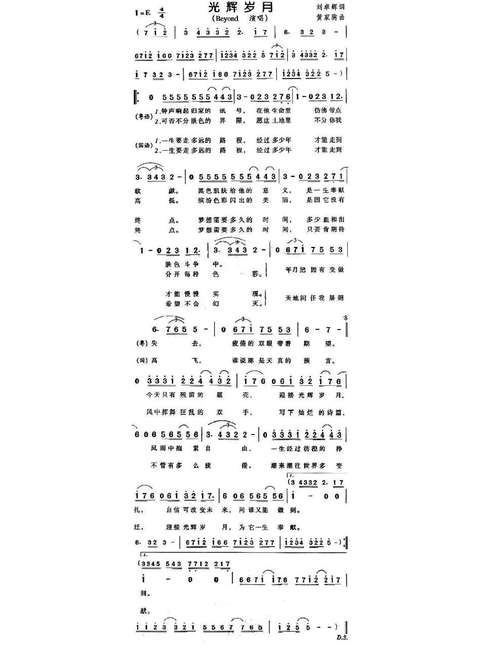 《光辉岁月》简谱 《光辉岁月》简谱