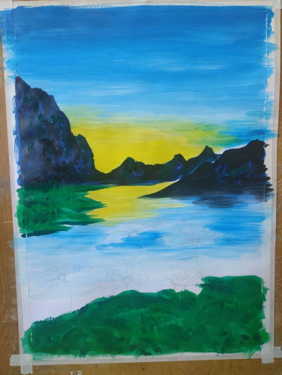 风景画# #水粉风景画# #水粉# #绘画# #水粉画临摹# #儿童水粉画