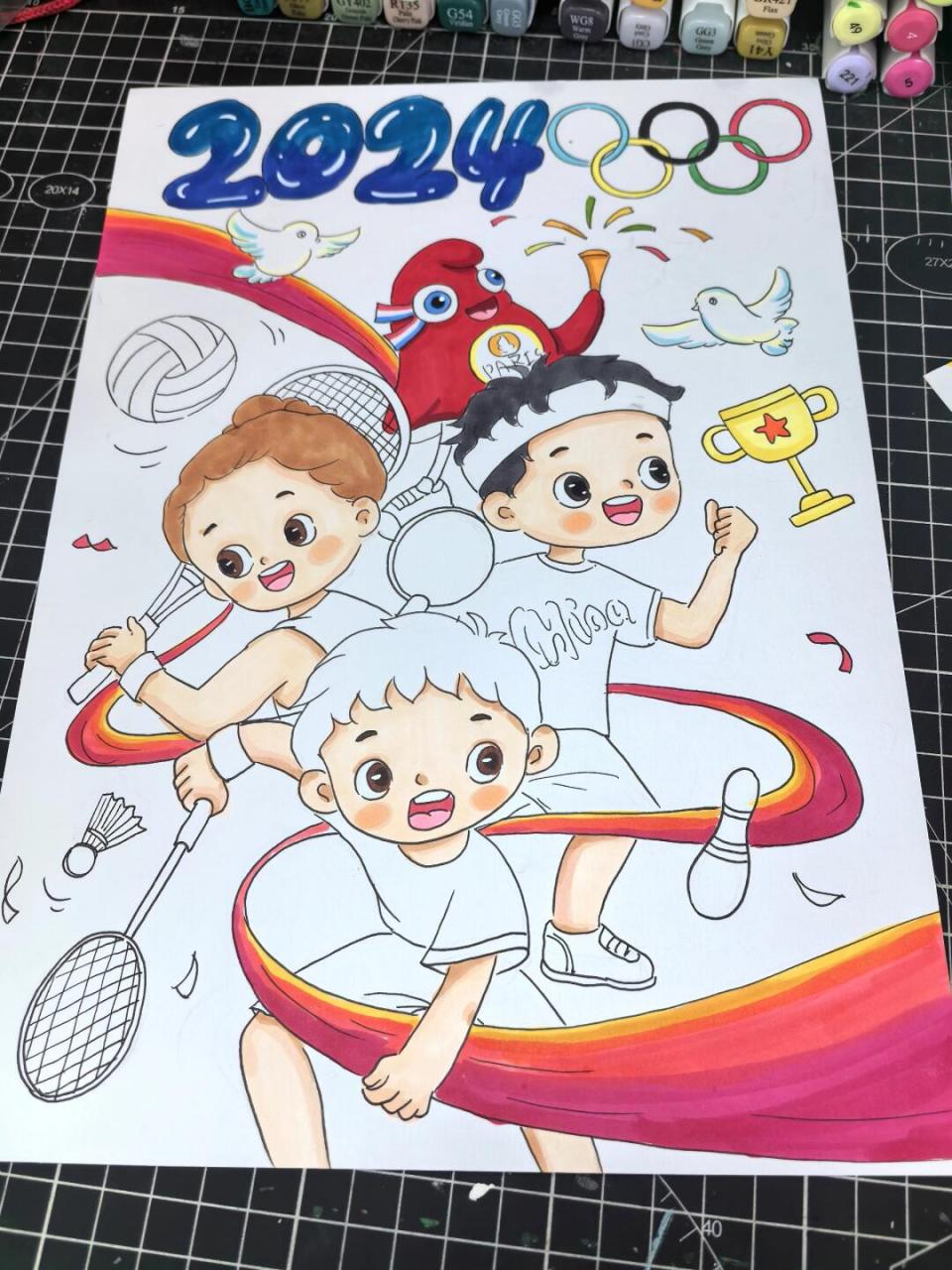 989998999899#马克笔手绘# #奥运会主题画# #运动会主题