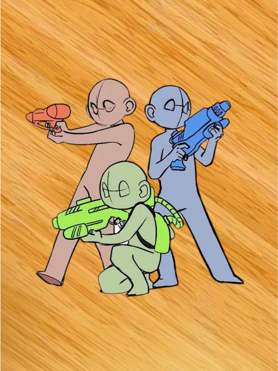 【绘画素材】逗比三人组互动情景模板素材