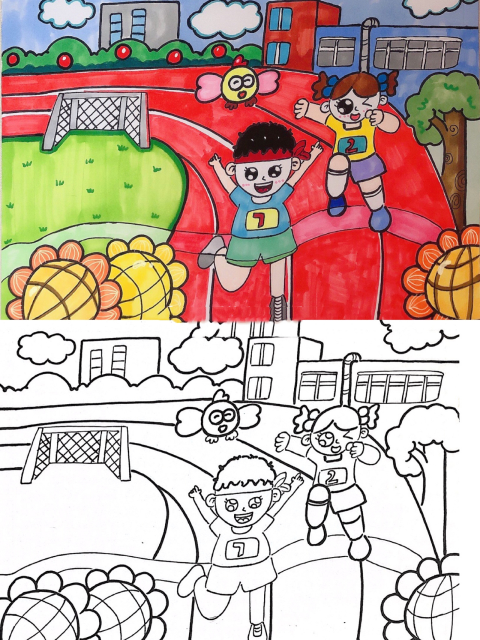 校园主题画,跑步画,操场画,运动会比赛画 发现校园美主题画 今天的