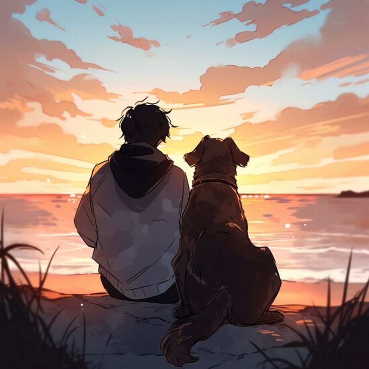 头像一个男的和狗的背影啥意思 一人一狗9898 在夕阳下95 就像