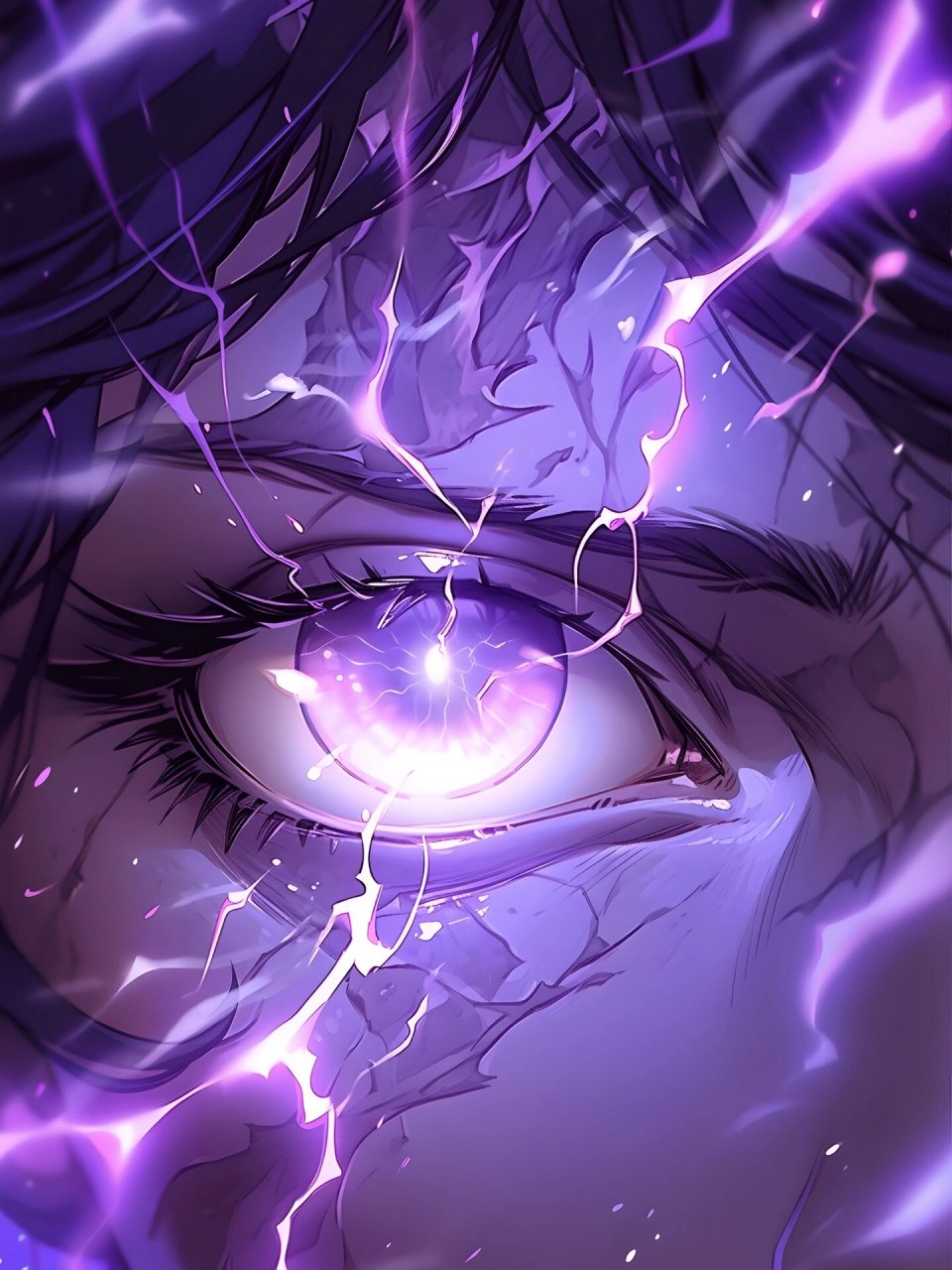 紫电|极致特效-眼睛特写镜头 眼睛里都是紫色的闪电, 当女生愤怒起来