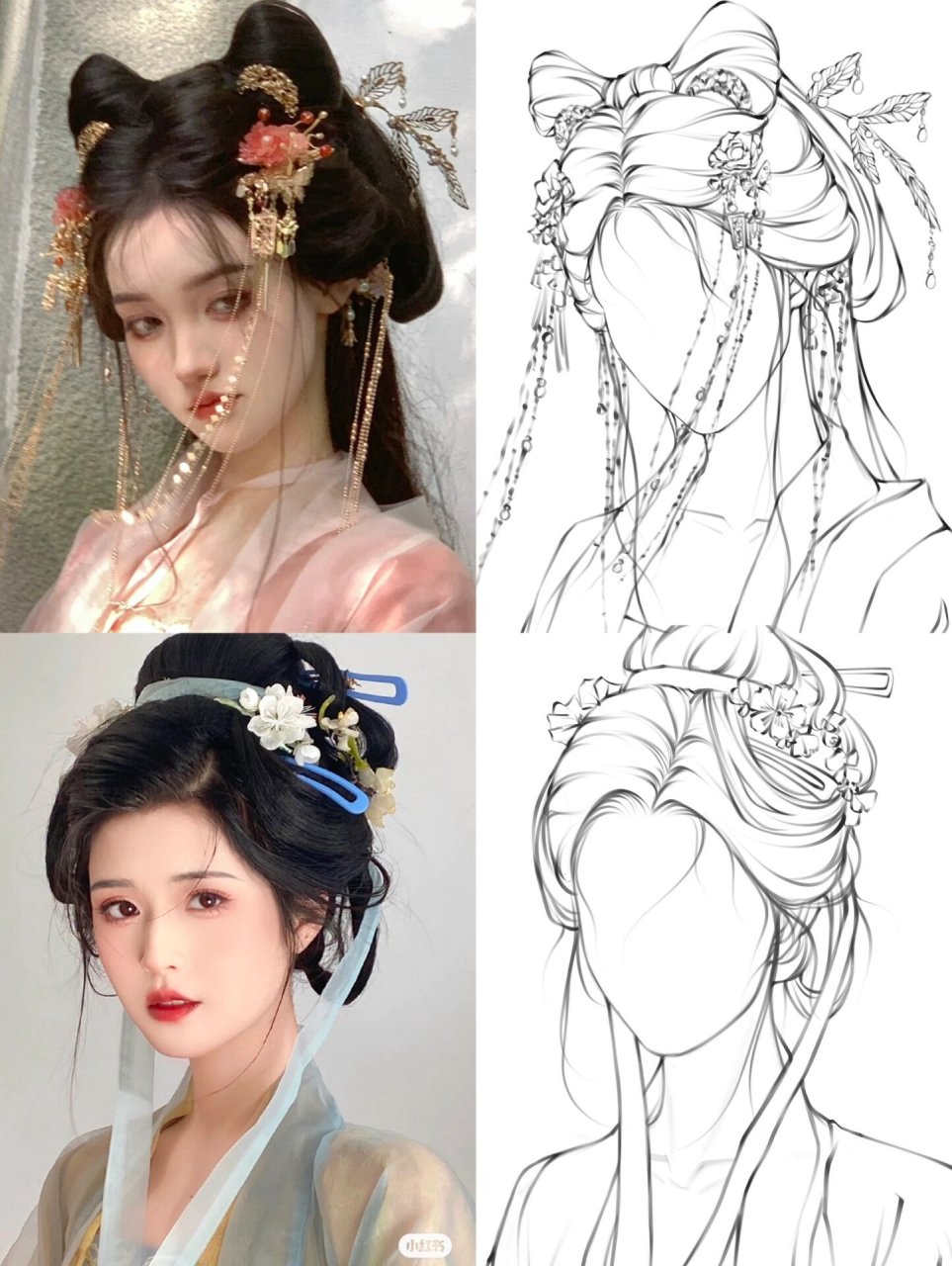 女生古风发型线稿练习合集79 一些最近的古风发型线稿合集～一起画