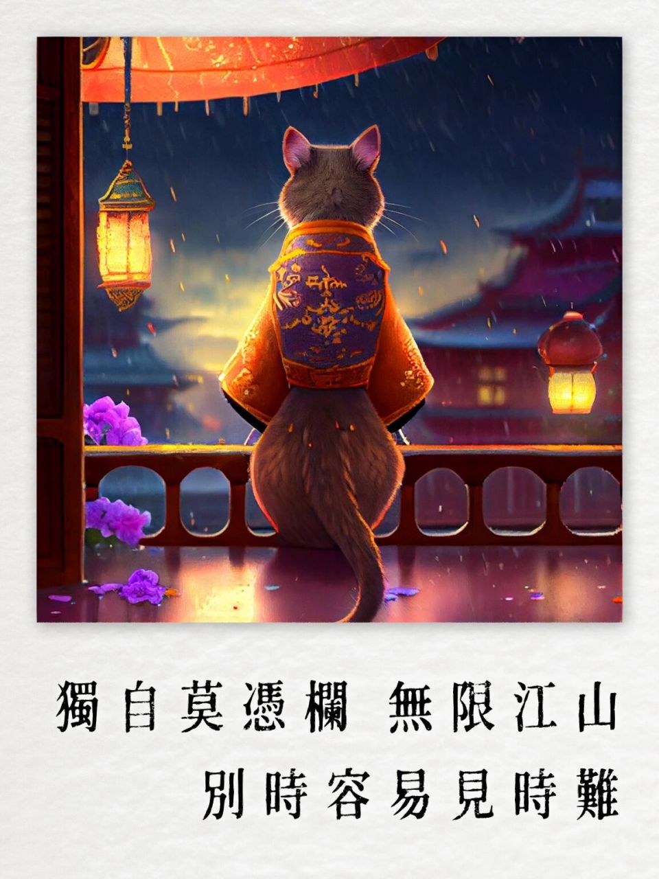 独自莫凭栏,无限江山.别时容易见时难.流水落花春去也,天上人间.