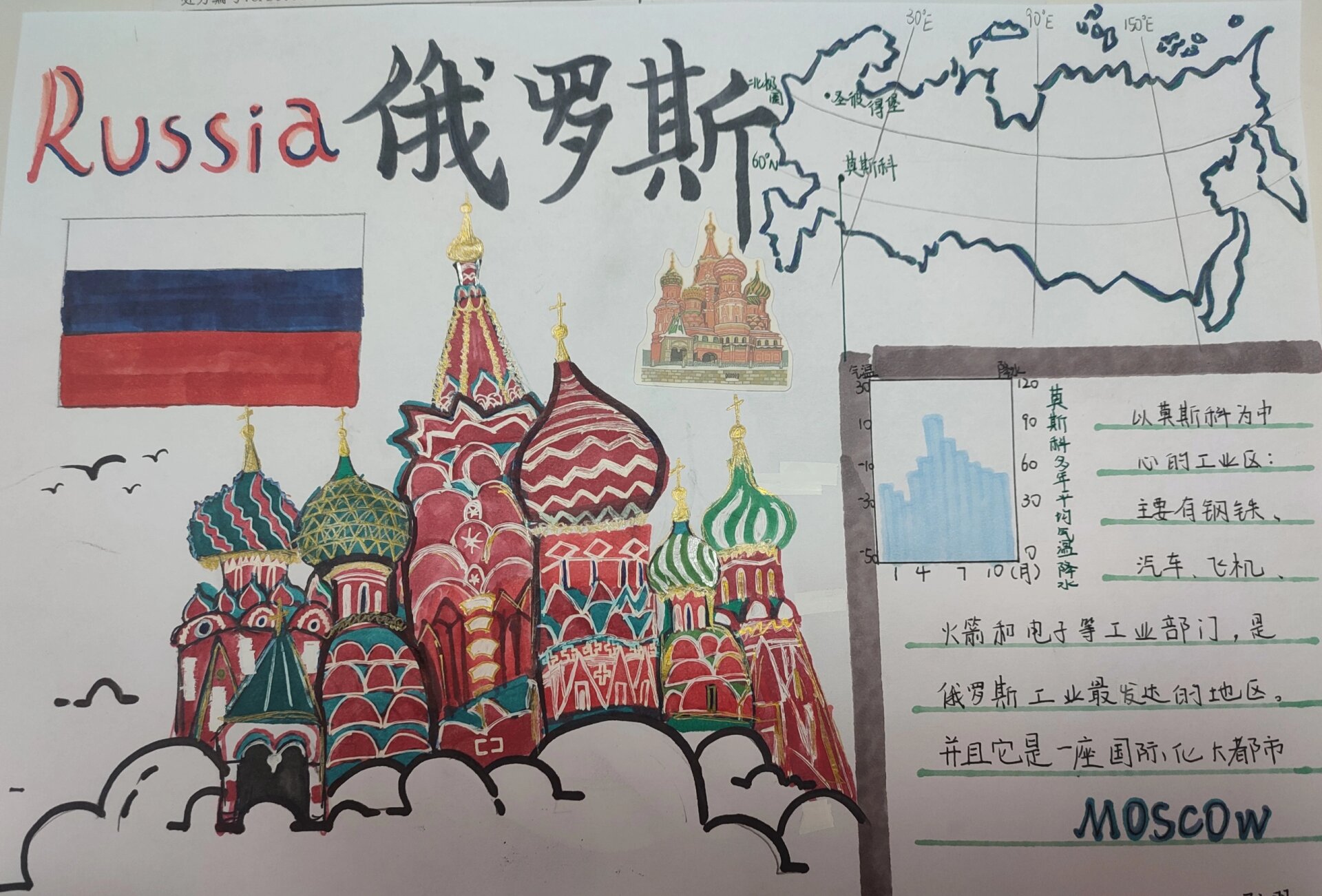 俄/澳/美/巴/印 地理手抄报