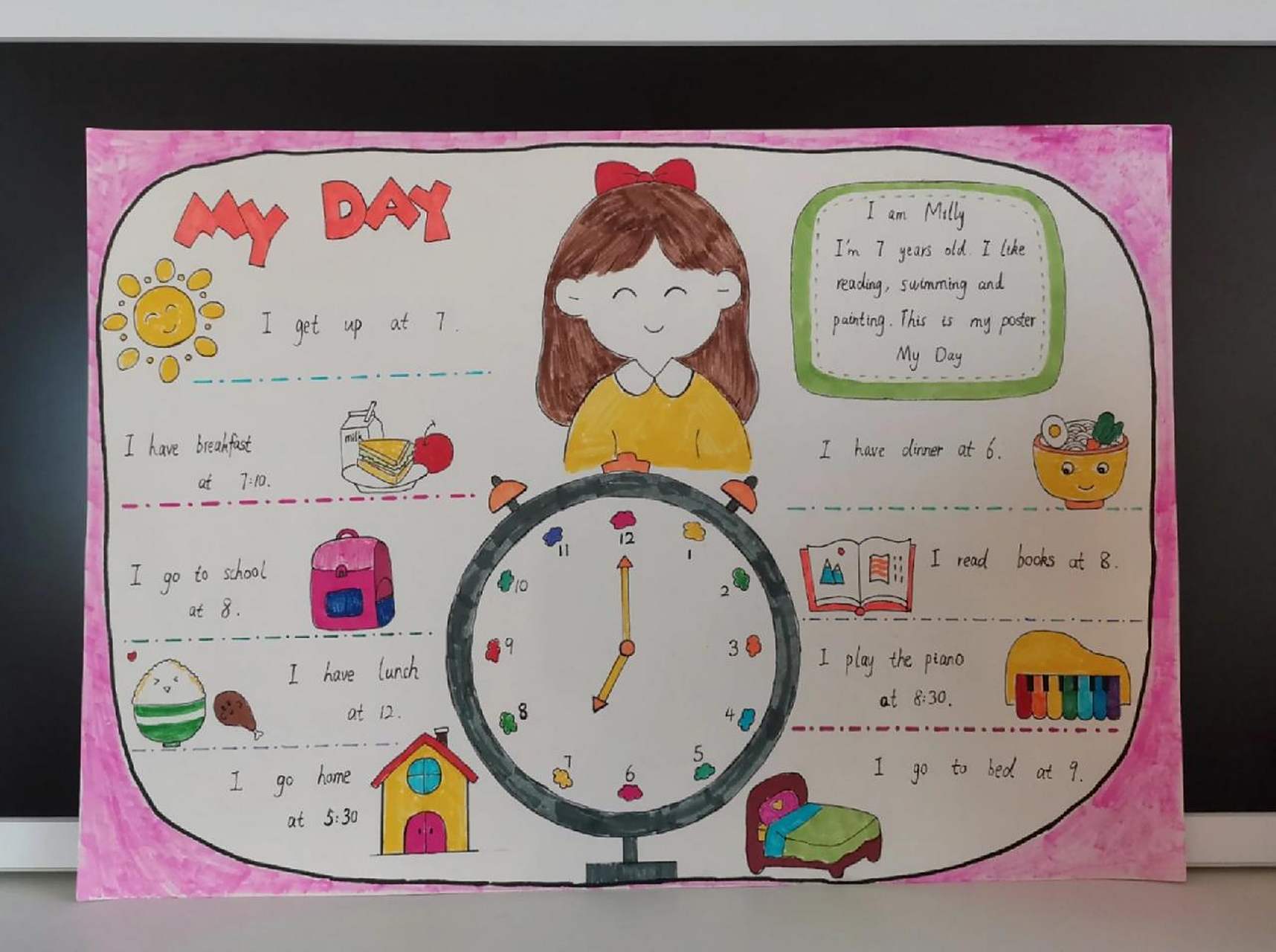 我的一天my day英语手抄报 我的一天my day英语手抄报 和彤宝共同完成