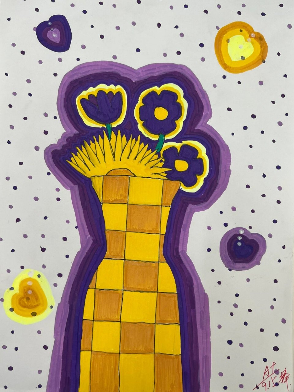 作业:用对比色填涂一幅作品.