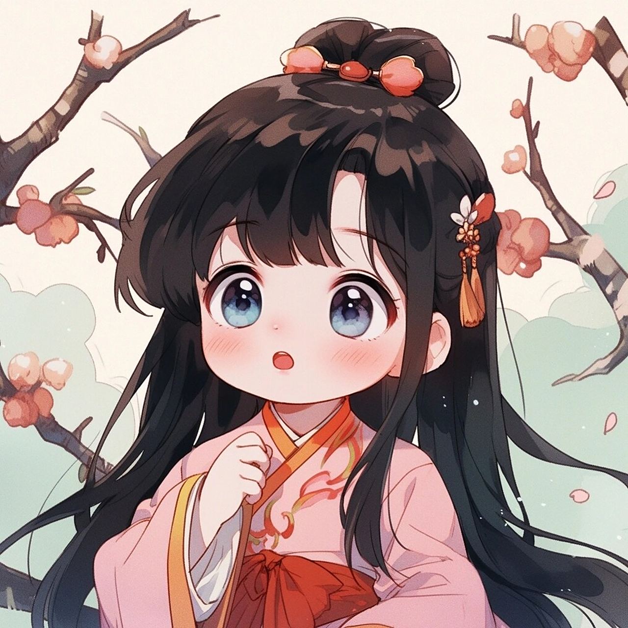 可爱古装女生头像:桃花树下小姐姐