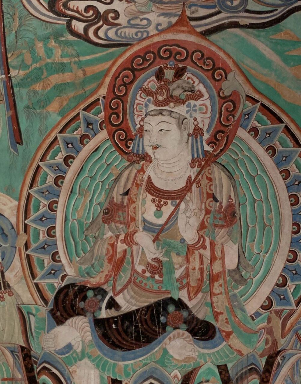 敦煌壁画|文殊菩萨像 文殊菩萨 敦煌莫高窟第159窟 中唐 	 95文殊