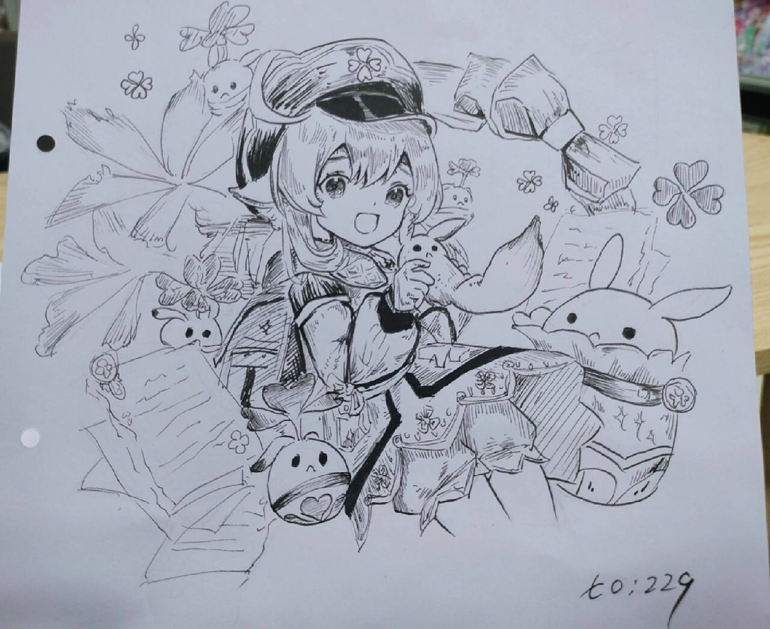 原神-可莉(黑白手绘)   画的不是太好,有点潦草了