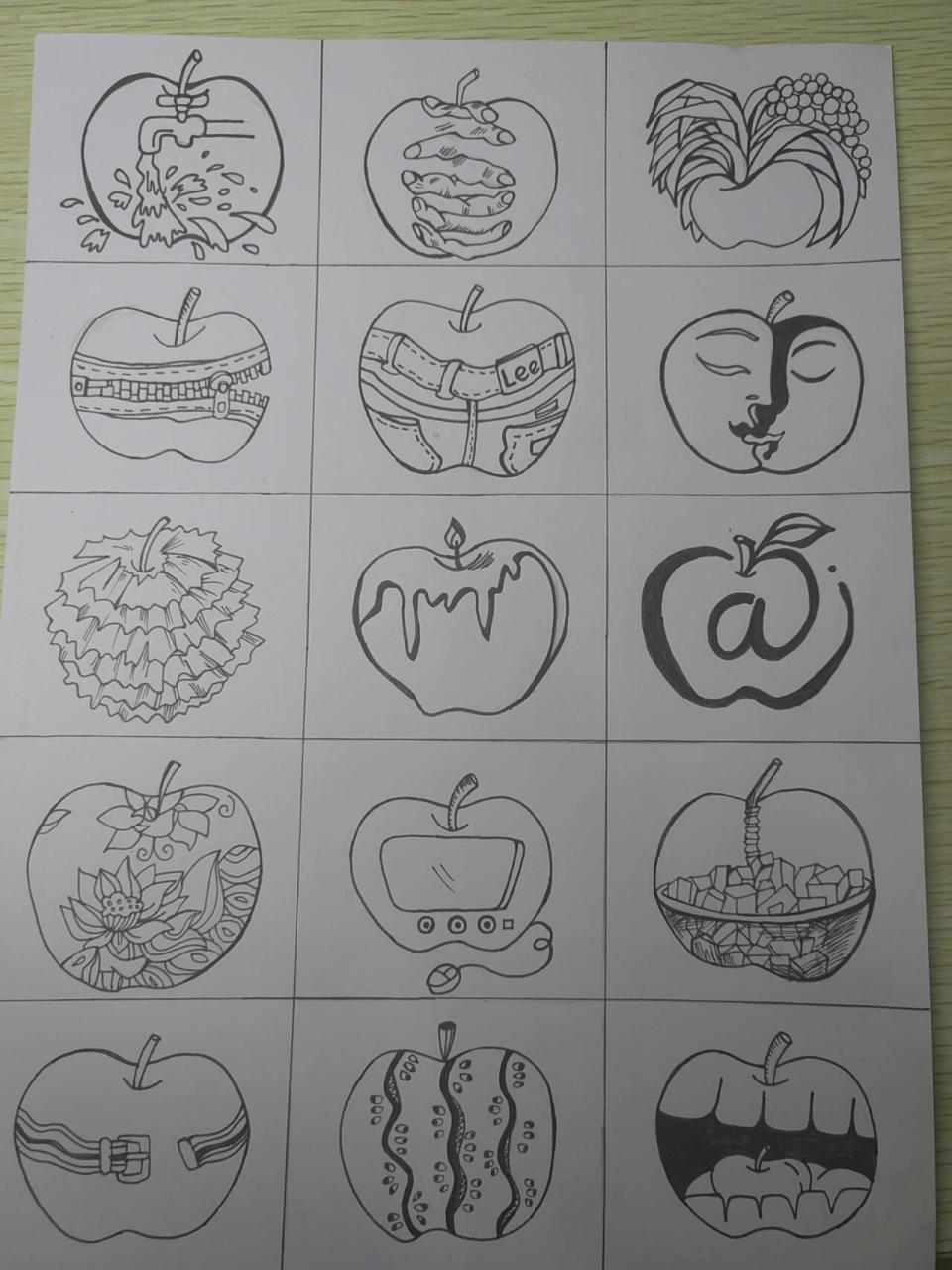 图形创意作业95苹果的联想 是老师给的图的临摹