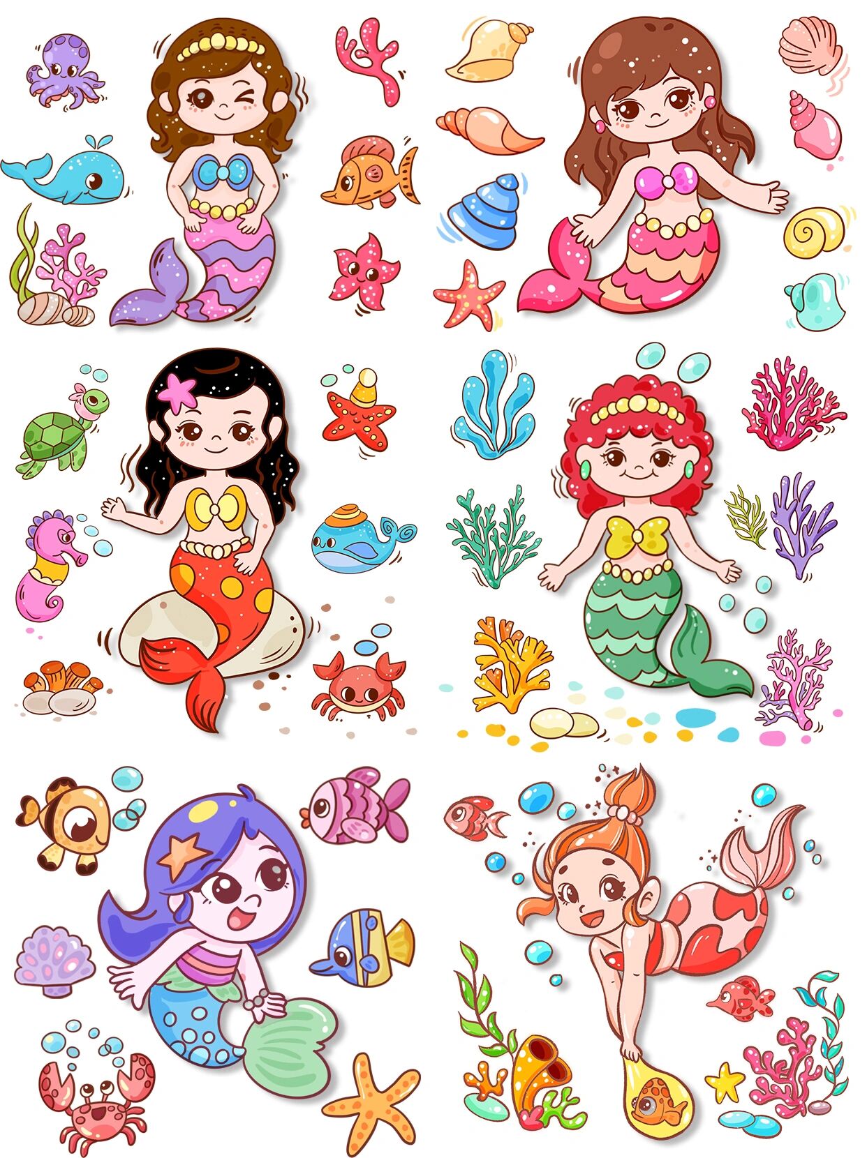 卡通插画美人鱼贴纸世界海洋日动物素材