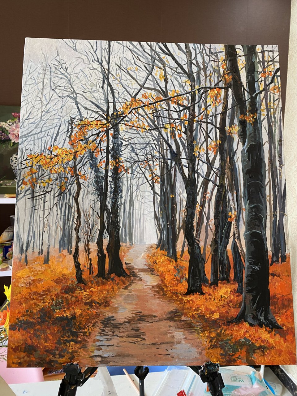 水粉画|《落叶归根》 实在画不下去了 未完待续!