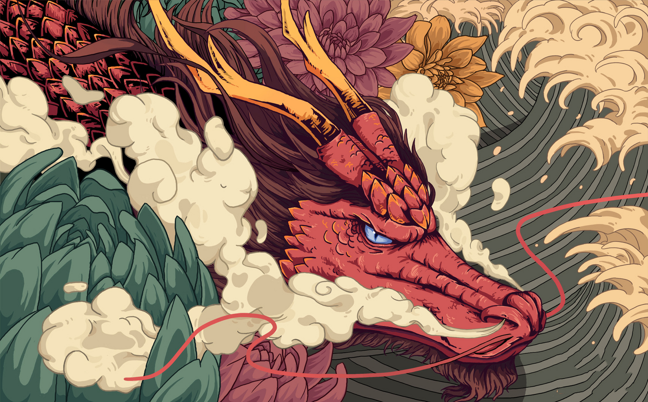 重新排一下版试试 版权已注册,可授权 	 #插画系列#龙王插画#国潮插画