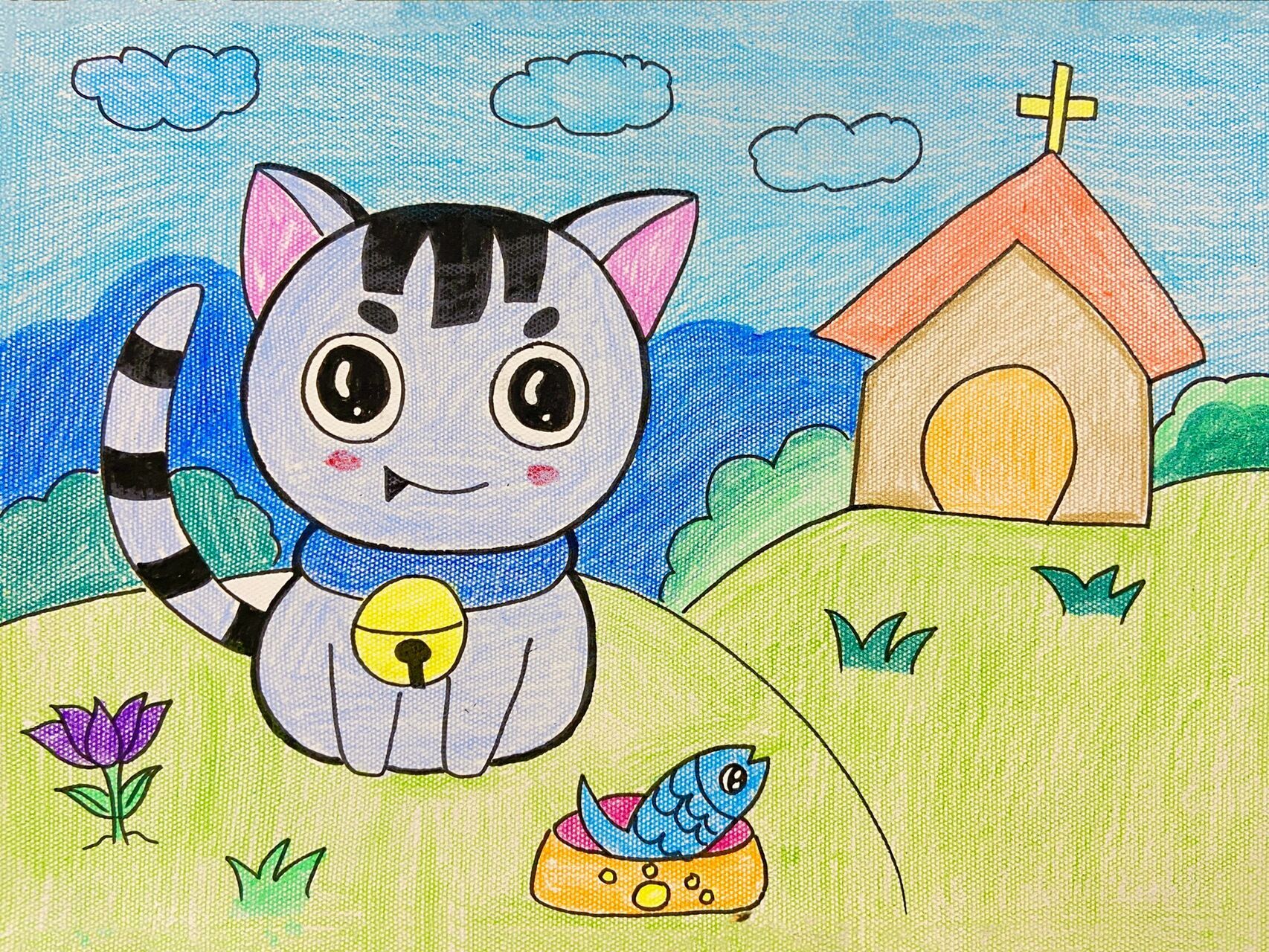 卡通儿童画 创意卡通 少儿卡通简笔画 小猫