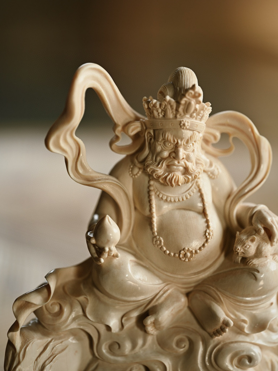 给各位补补财气 猛犸|黄财神 纯手工雕刻,雕刻饱满庄重,眉目威严有神