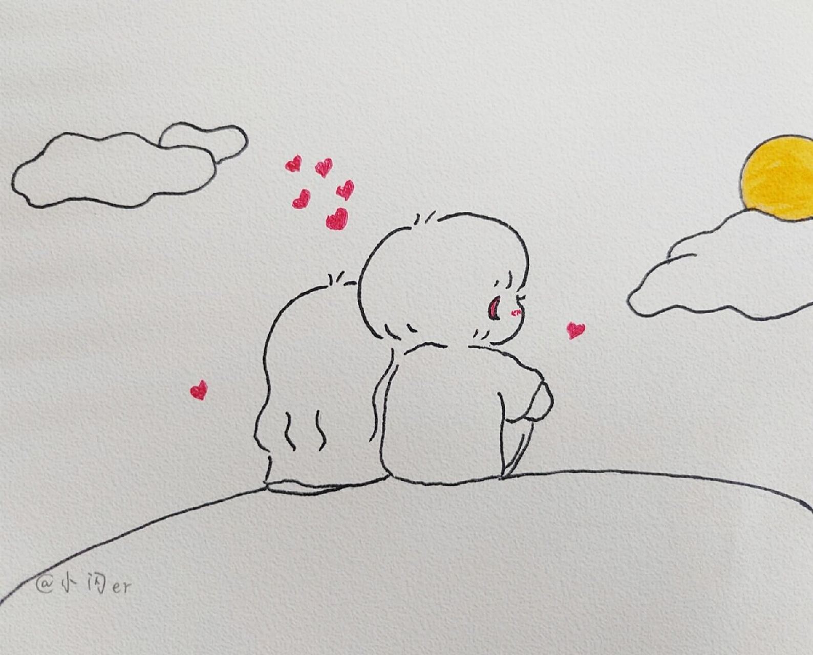 简笔画89  喜欢和你一起看日落93 一起看日落很浪漫 陪你看日落的