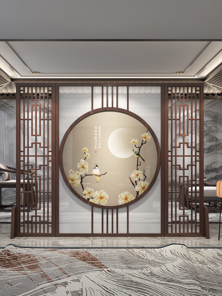 新中式屏风创意花鸟格栅大座屏