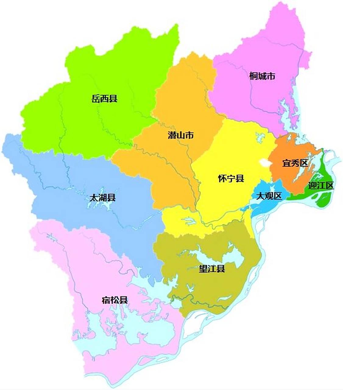 安庆行政区划 安庆市,安徽省辖地级市,总面积为13589.