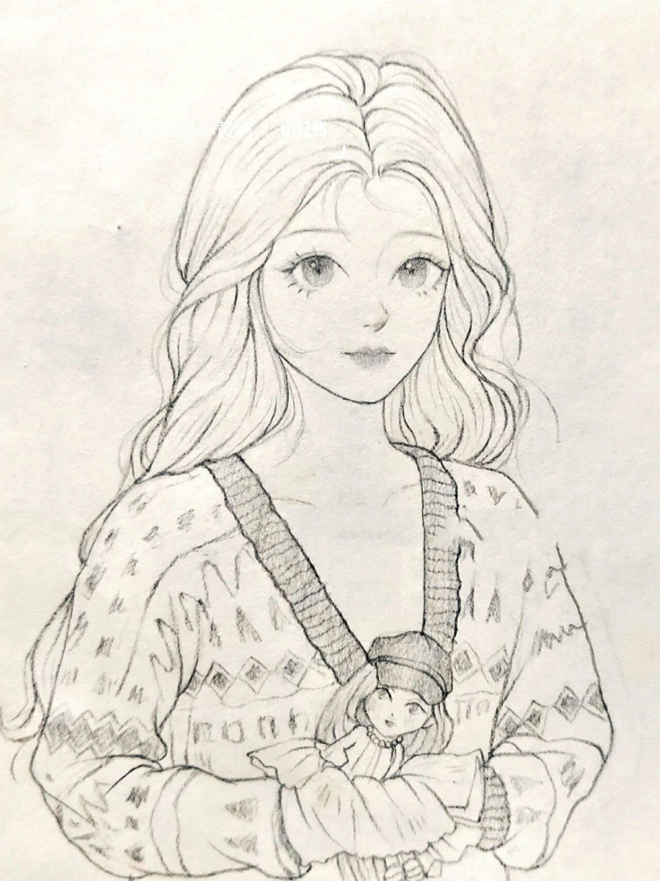 人物线稿教程~含步骤图~少女线稿 画的是这个小姐姐  96手绘工具:0.