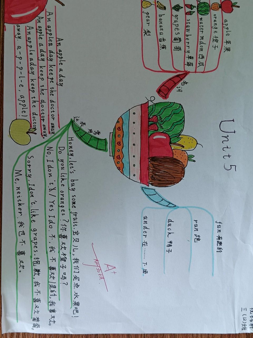 三下英语unit 5思维导图 有些学生在制作单元思维导图方便还是挺有