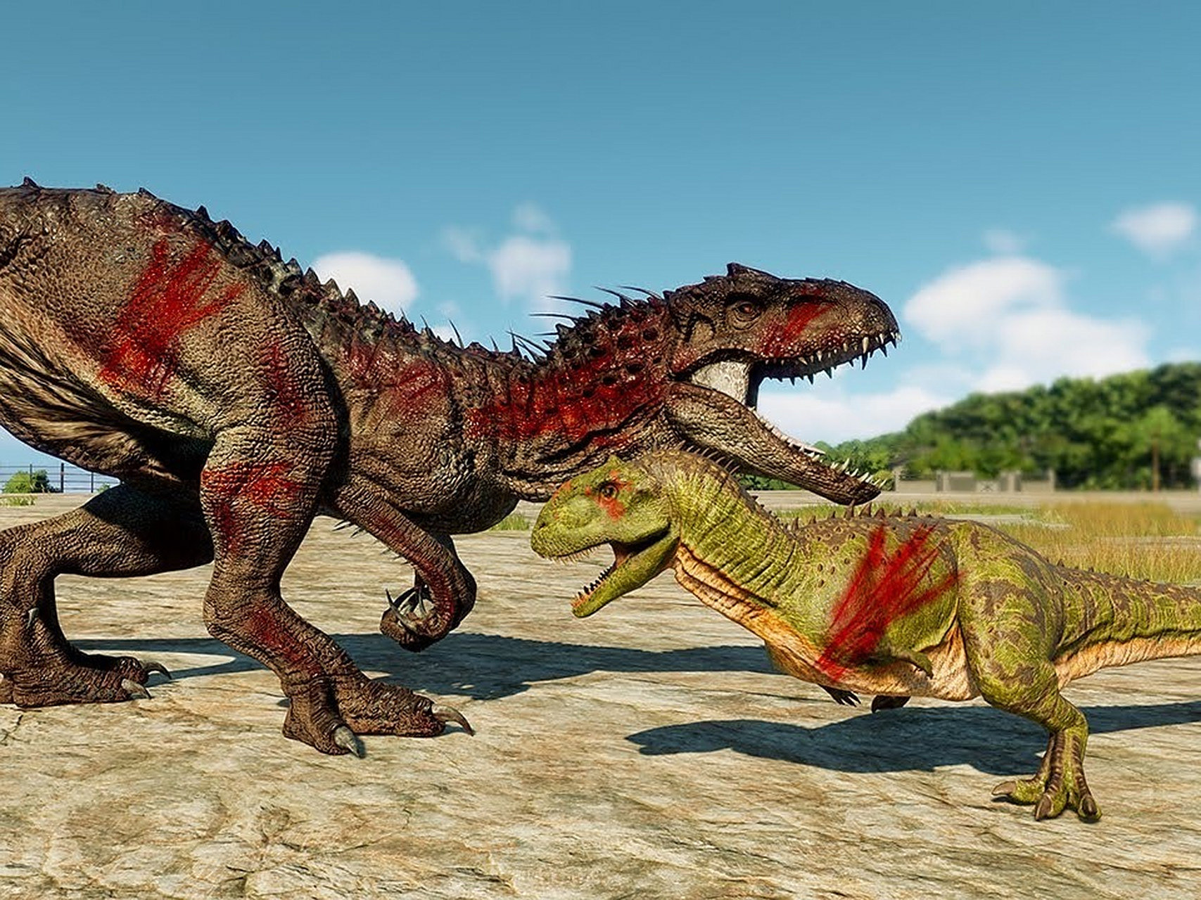 鲨齿龙 vs 玛君龙 vs 暴虐霸王龙侏罗纪世界 鲨齿龙 vs 玛君龙 vs