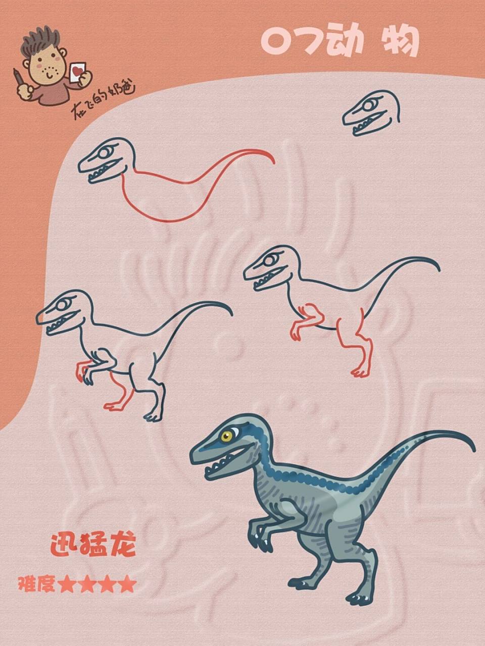 迅猛龙 简笔画 总觉得这个小家伙机灵得很 #恐龙##手抄报##少儿美术