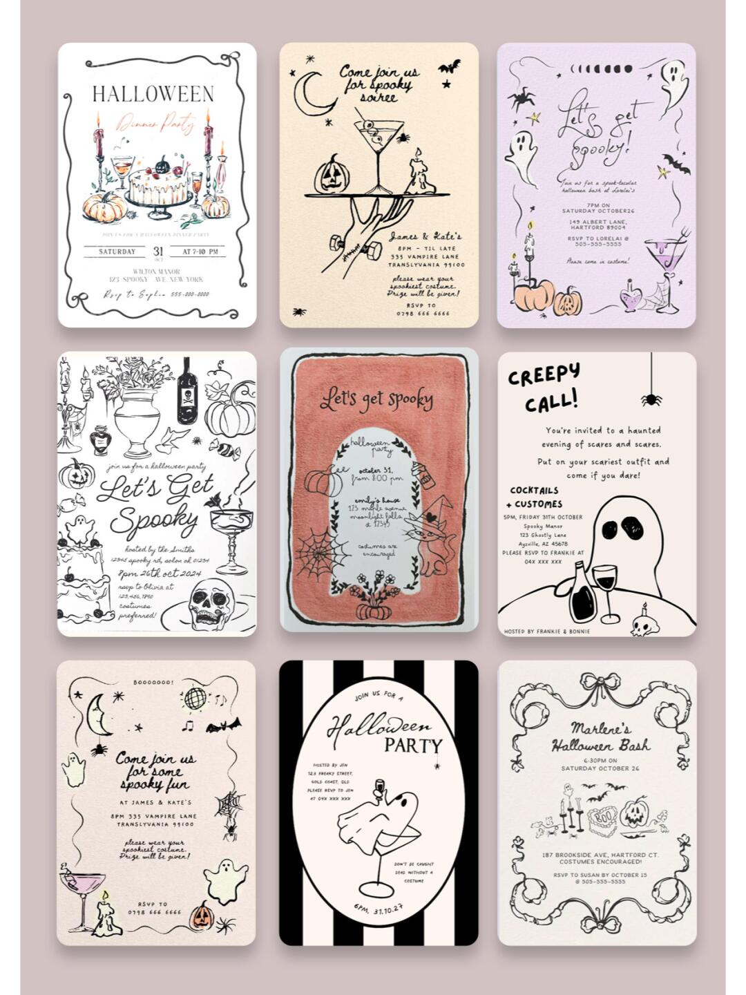 万圣节派对邀请函手绘可爱鬼南瓜鸡尾酒海报