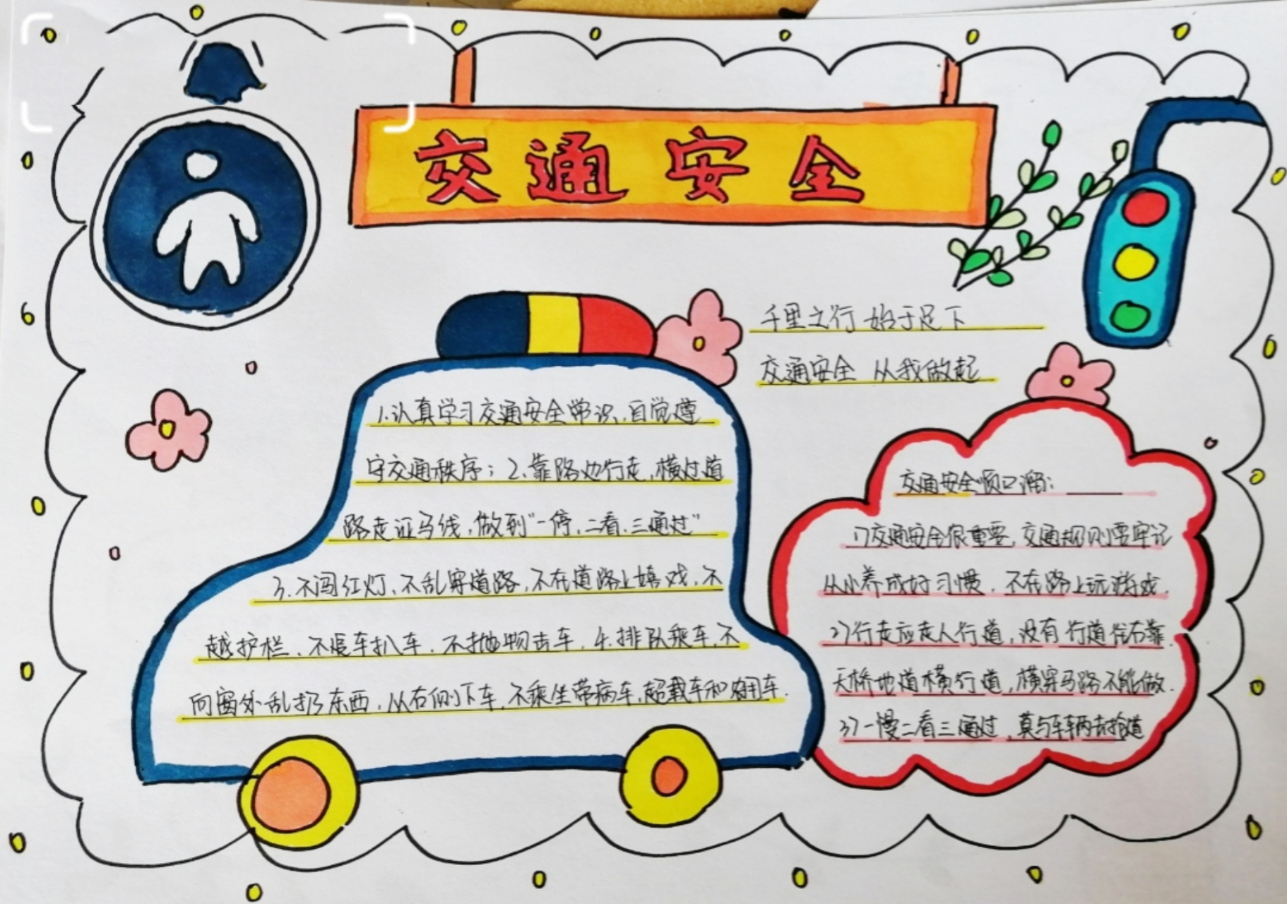 交通安全手抄报 这副手抄报比较简单容易画 我是直接用勾线笔画的没有