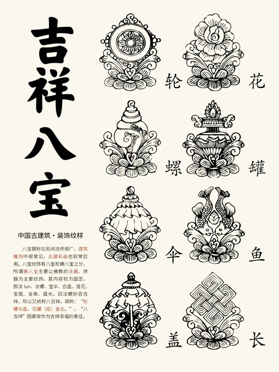 藏传佛教中吉祥八宝图解 佛前供器,藏文称之为"八吉祥相".