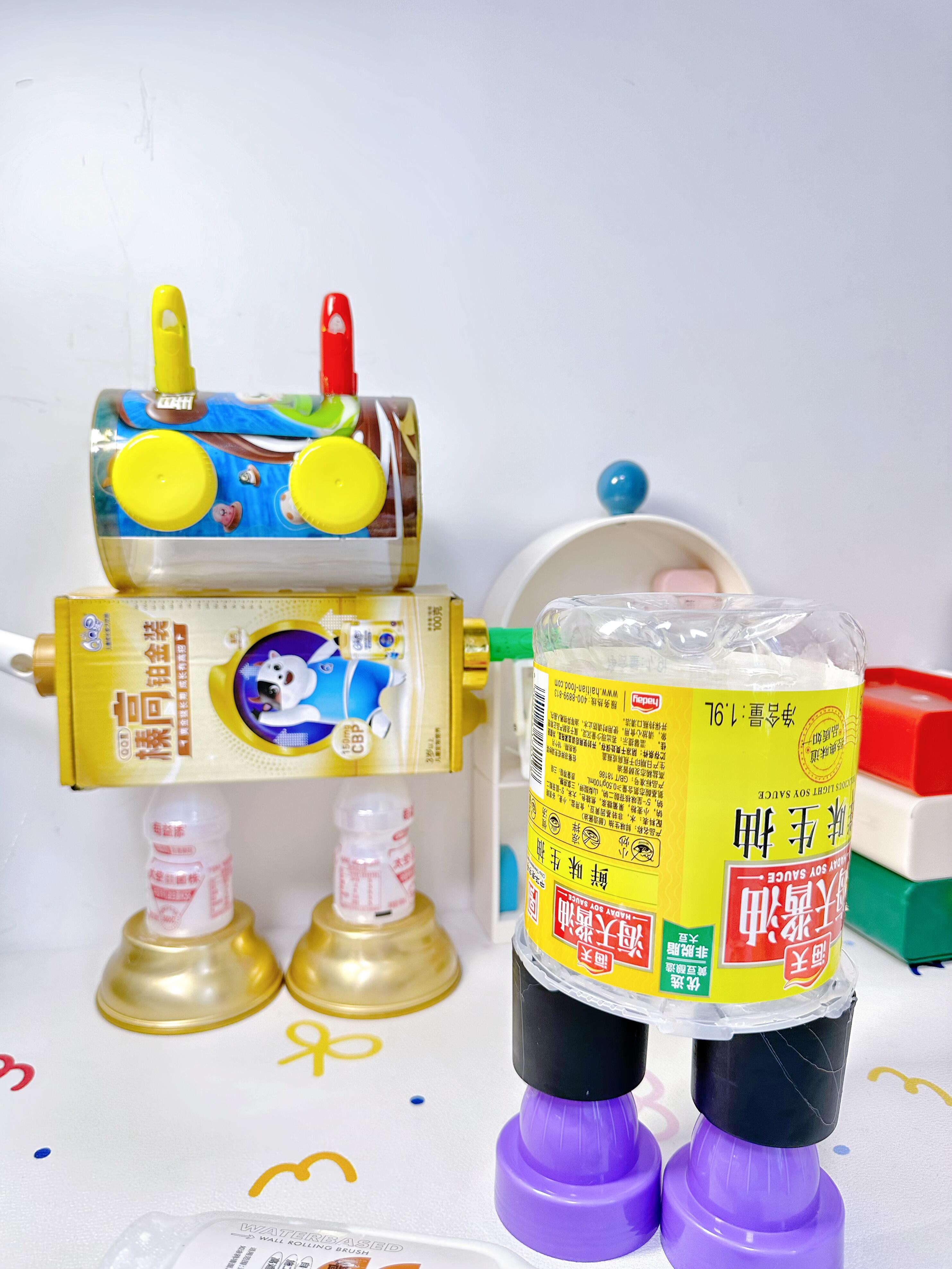 收集塑料瓶改造机器人小朋友🤖🤖废物利用