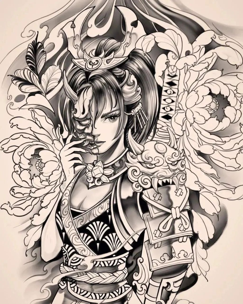 狐狸艺伎纹身手稿图片