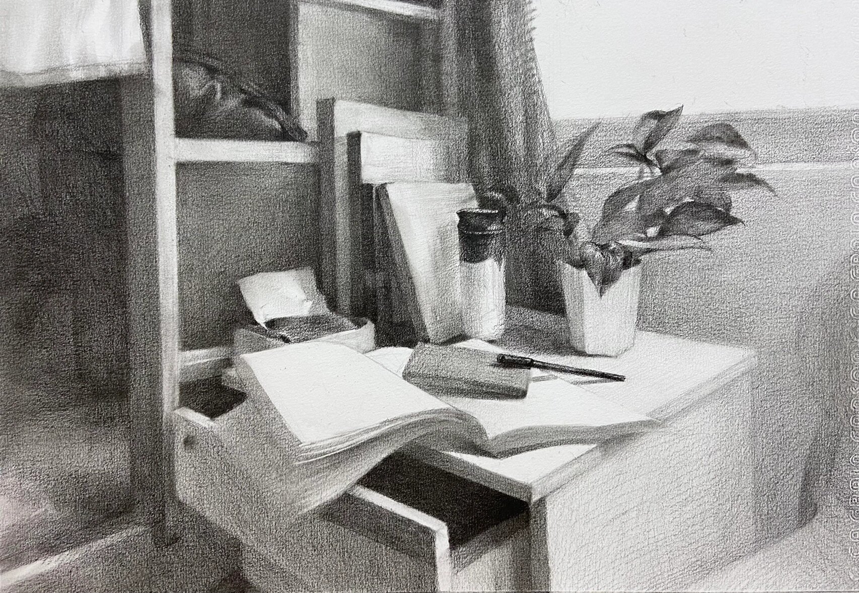 宿舍一角-素描场景