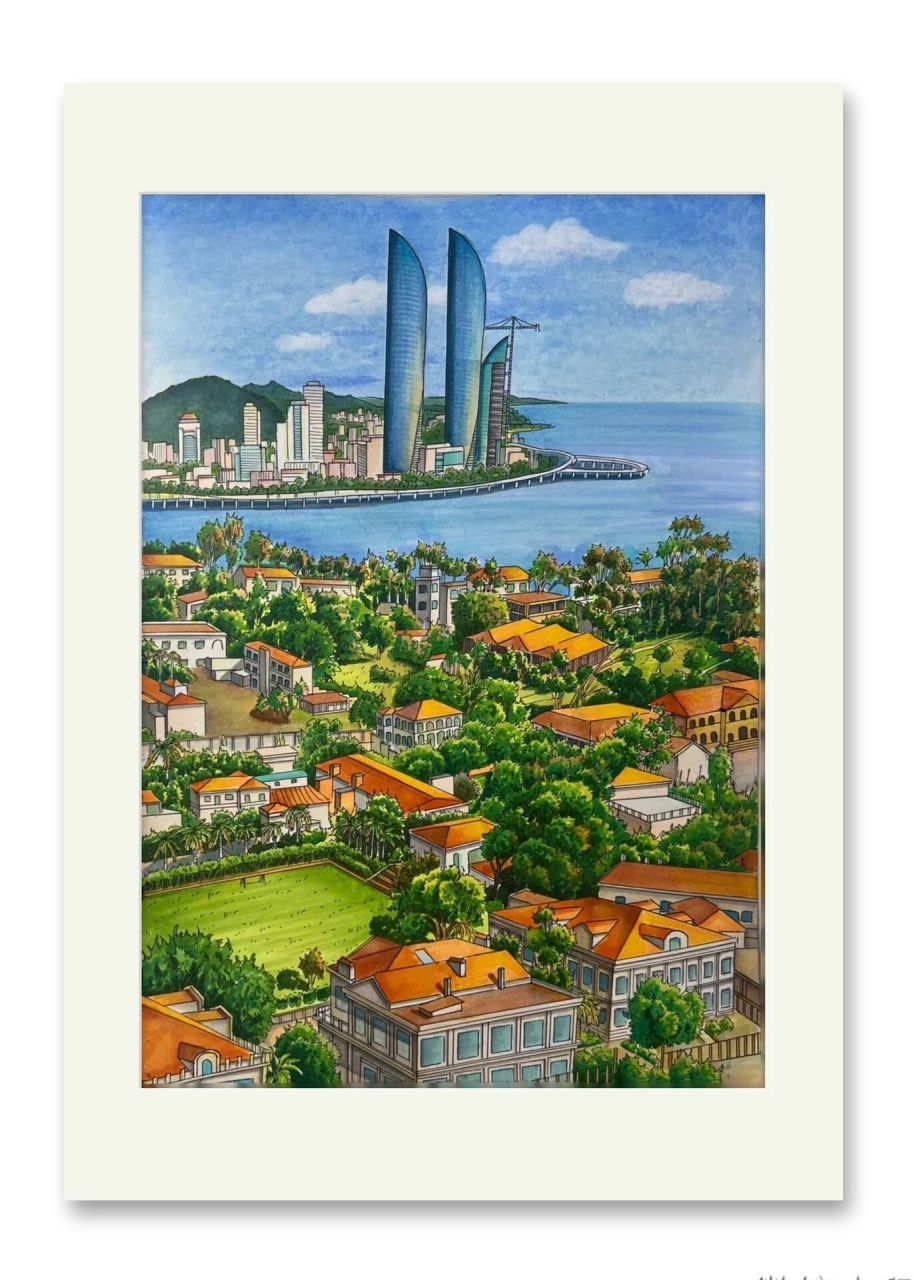 色稿 马克笔风景画《厦门-鼓浪屿与双子塔》景色完成图