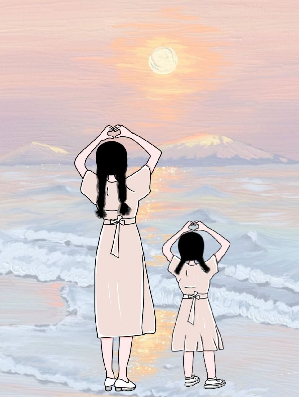 原创手绘母女头像 如果你也有女儿,千万别让她成为很懂事 很贤惠 会过