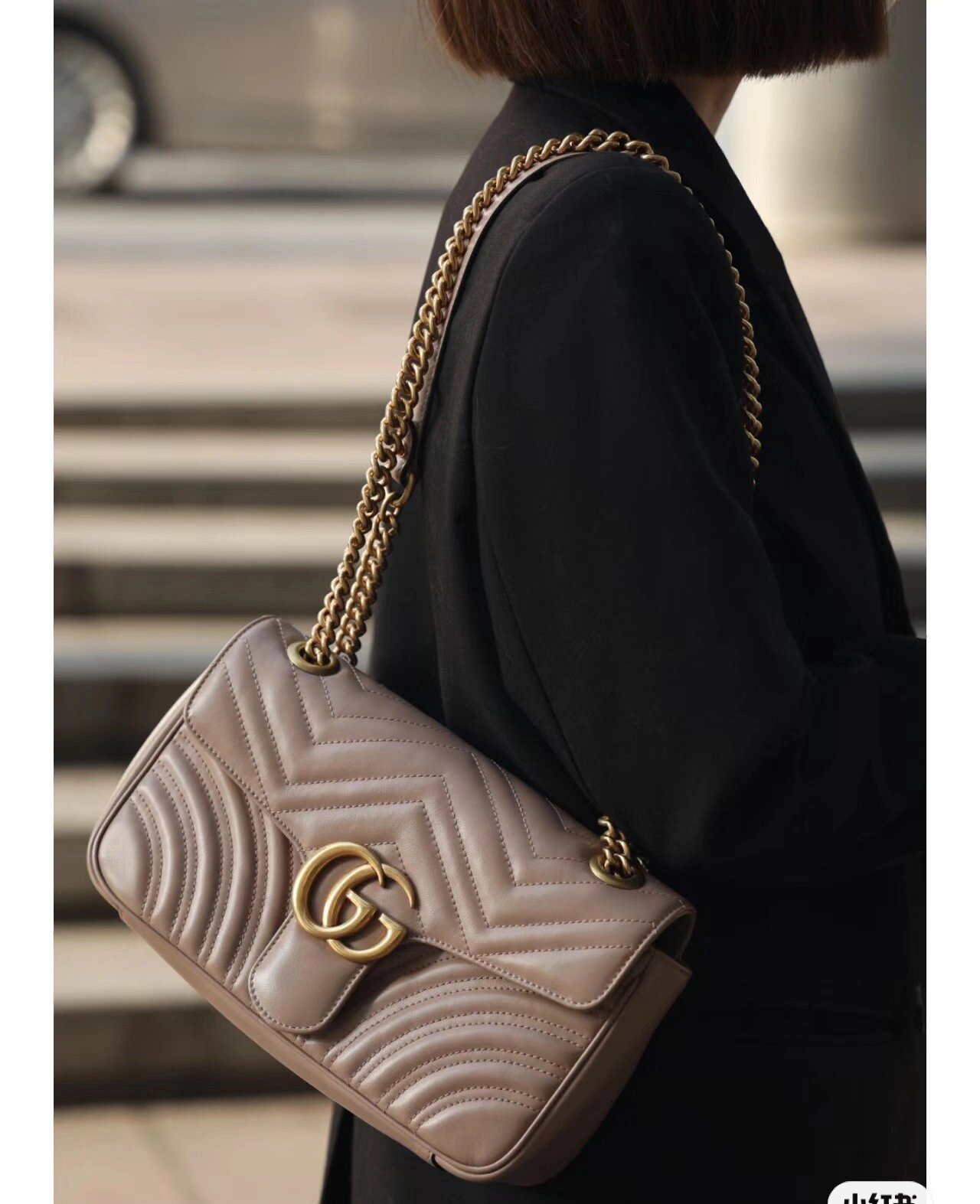 奶茶色的马蒙26链条包好温柔呀 gucci/古驰marmont马蒙奶茶色26链条包