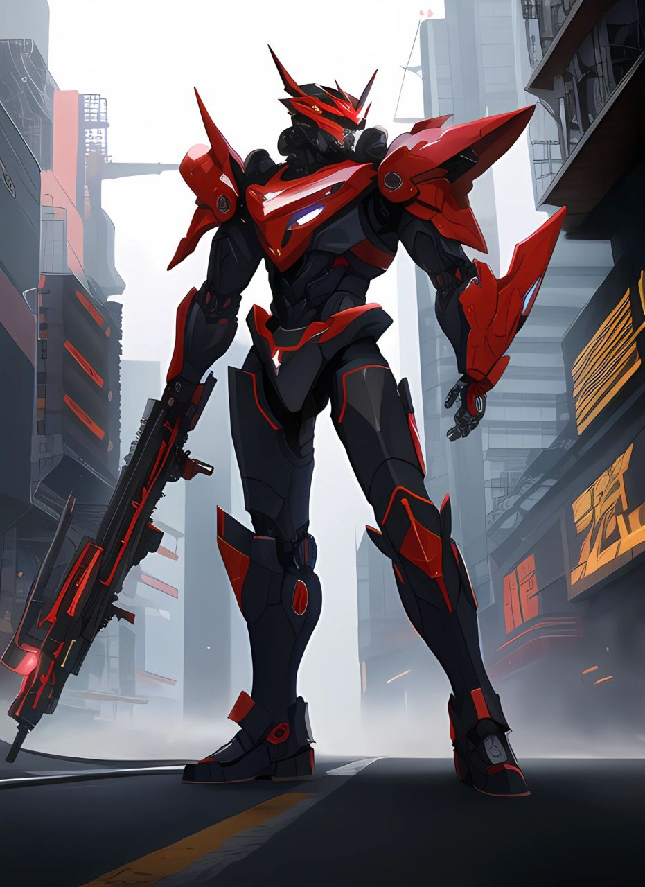 ai创作-未来机甲系列 选用了红黑配色,感觉会更有些压迫感,希望能做