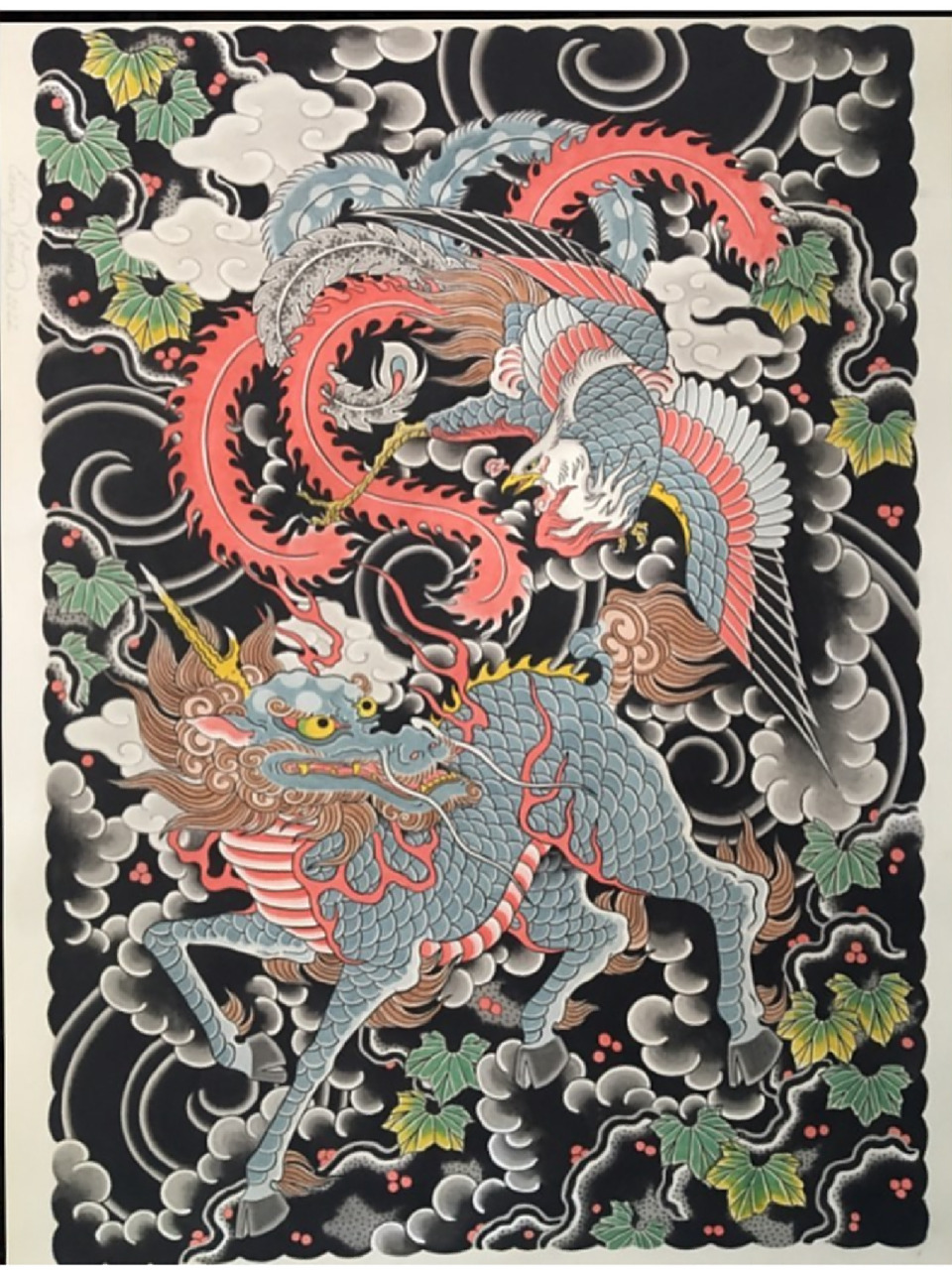 日式老传统麒麟纹身手稿