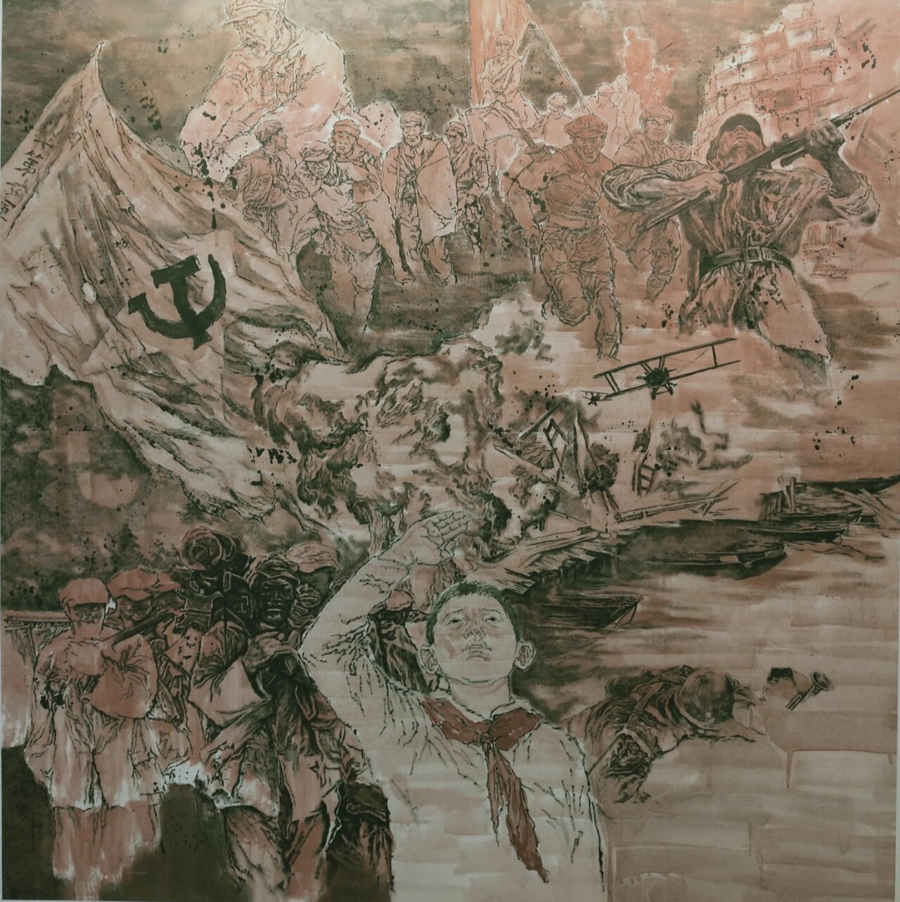 《重走长征路》,178x190cm,纸本水墨