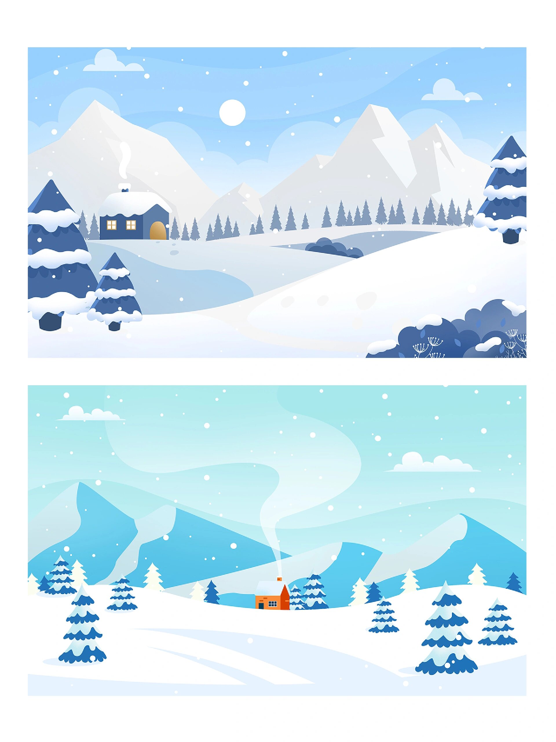 no.251|简约清新7615冬日雪景卡通插画背景