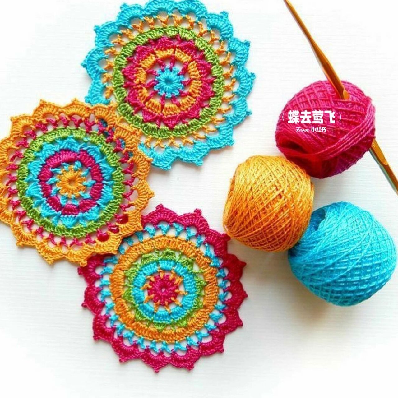 【图解】钩针手工编织 蕾丝餐巾桌布花片图案 #编织# #手工编织