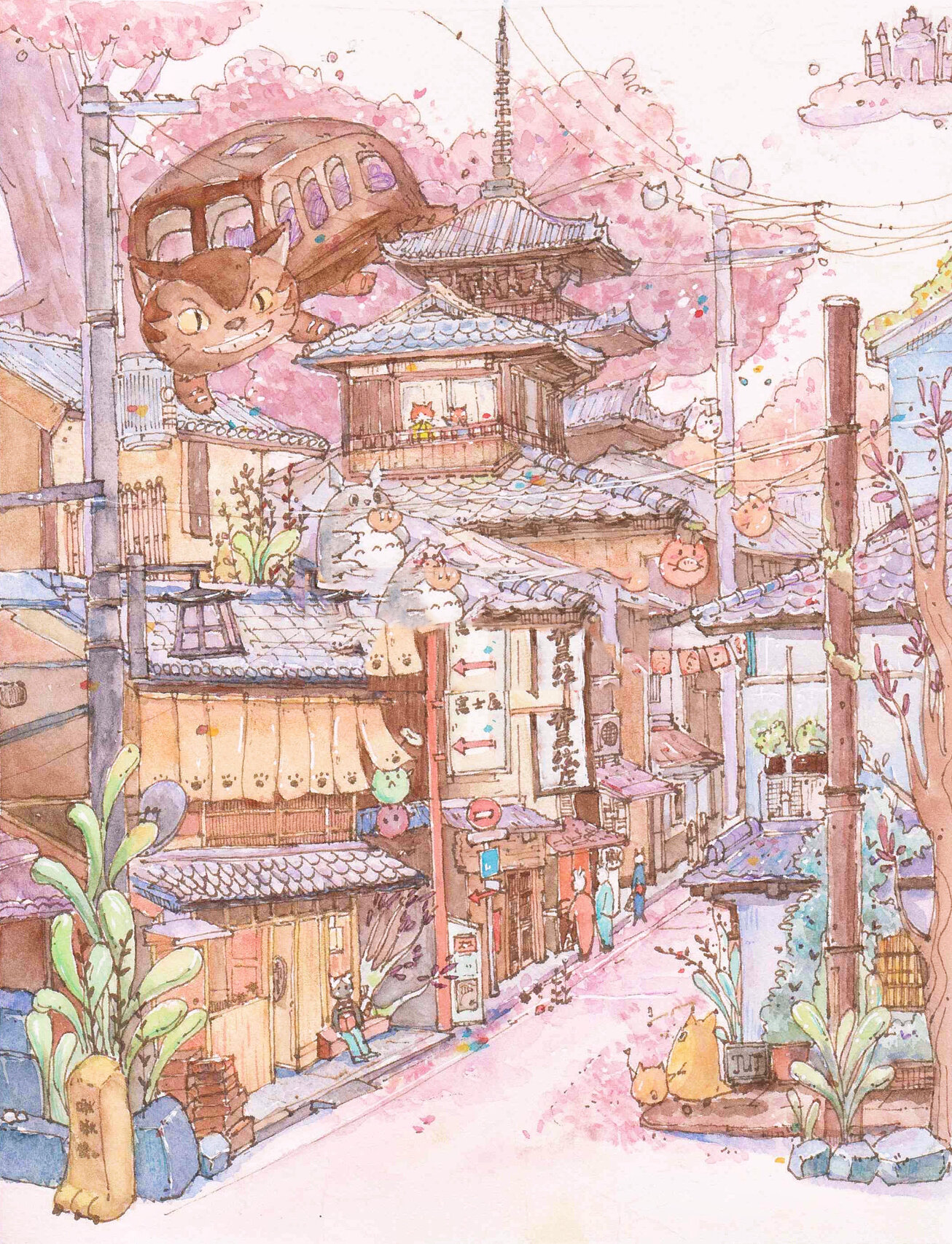 啾啾酱水彩|樱花街道合集