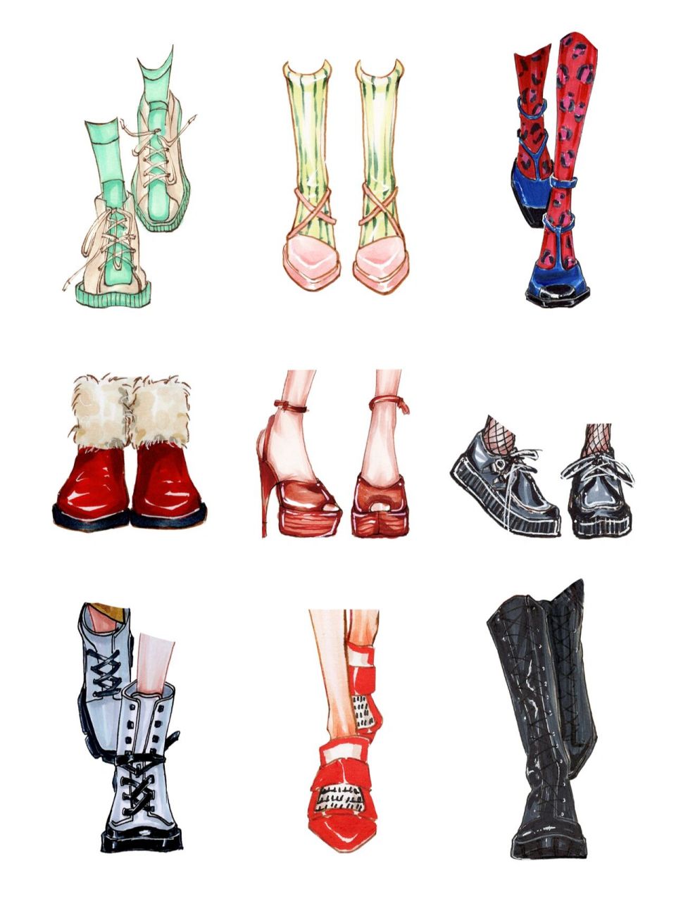 服装设计考研|不同款式鞋子画法02 今天给大家分享一些不同的鞋子