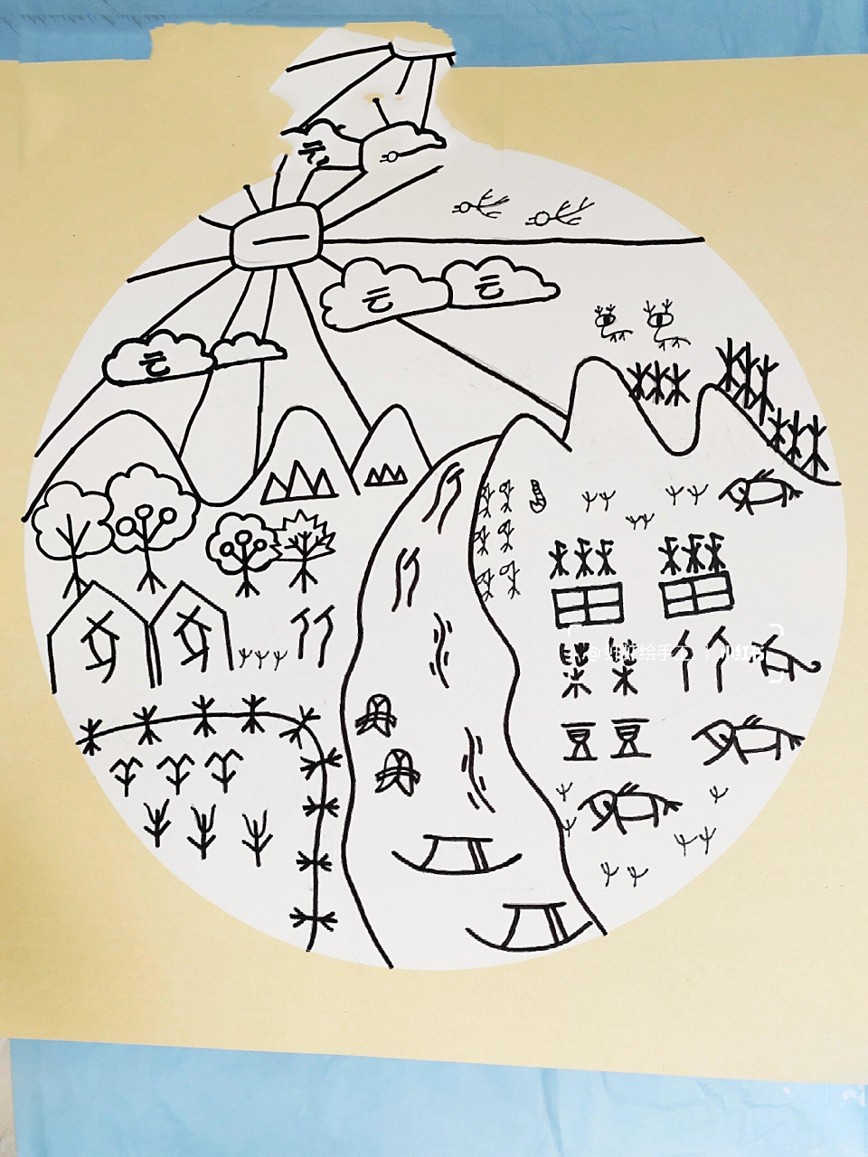 【绘画】甲骨文绘画,第一次画甲骨文画 这学期开设了甲骨文课程 布置