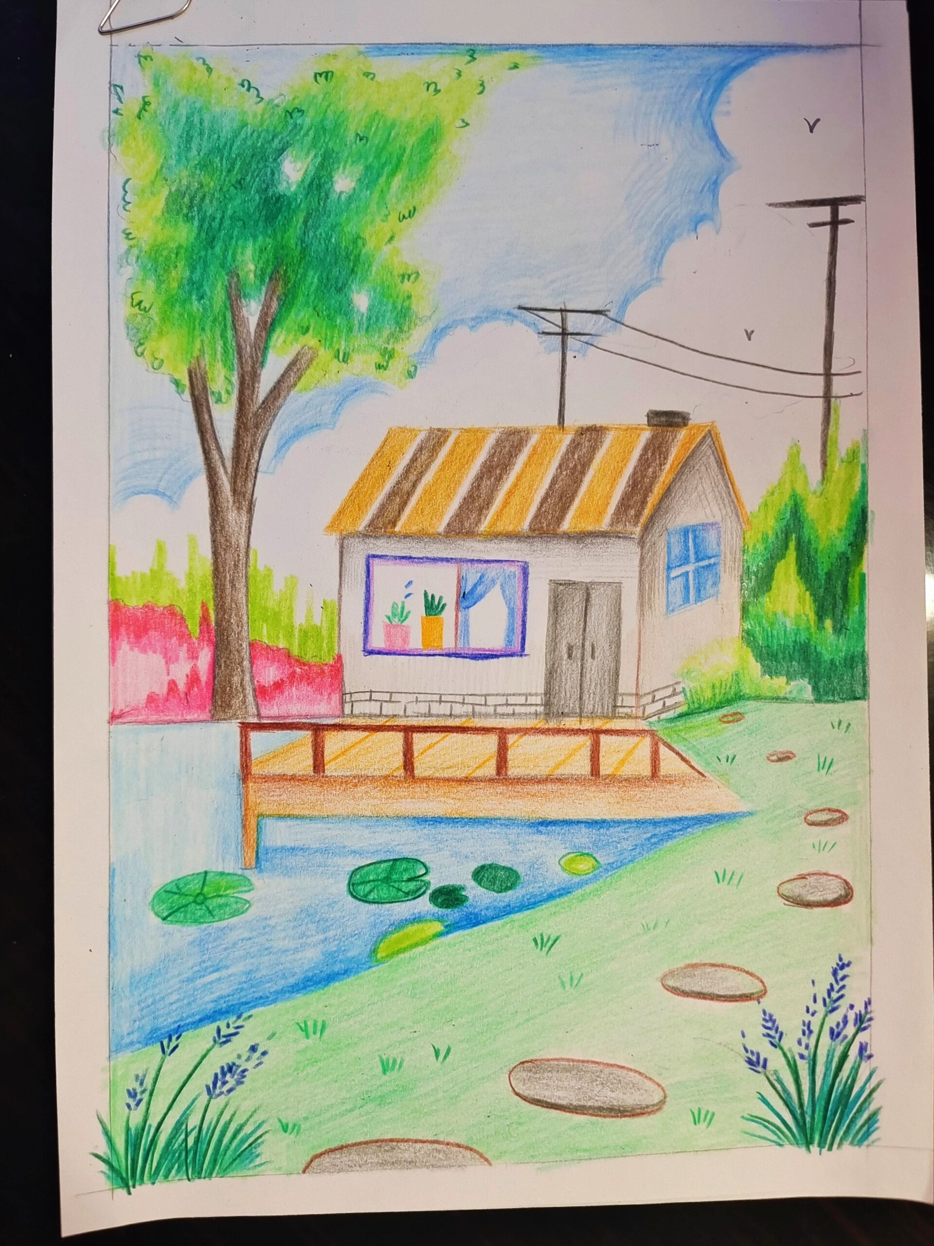 在家乡(彩铅风景附步骤图)