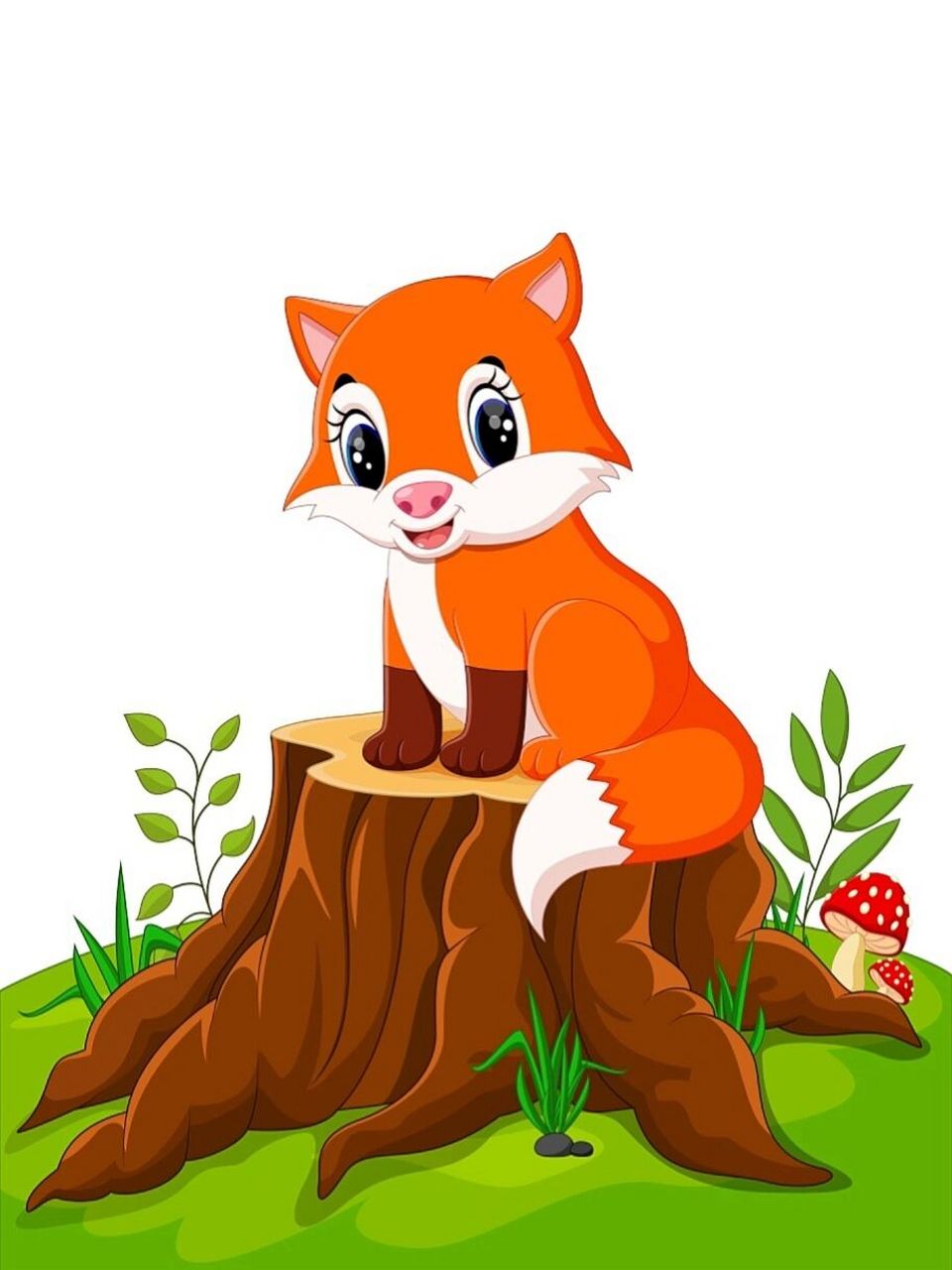 卡通快乐狐狸坐在树桩上 在浩瀚的大自然中,有一种神秘的小型动物